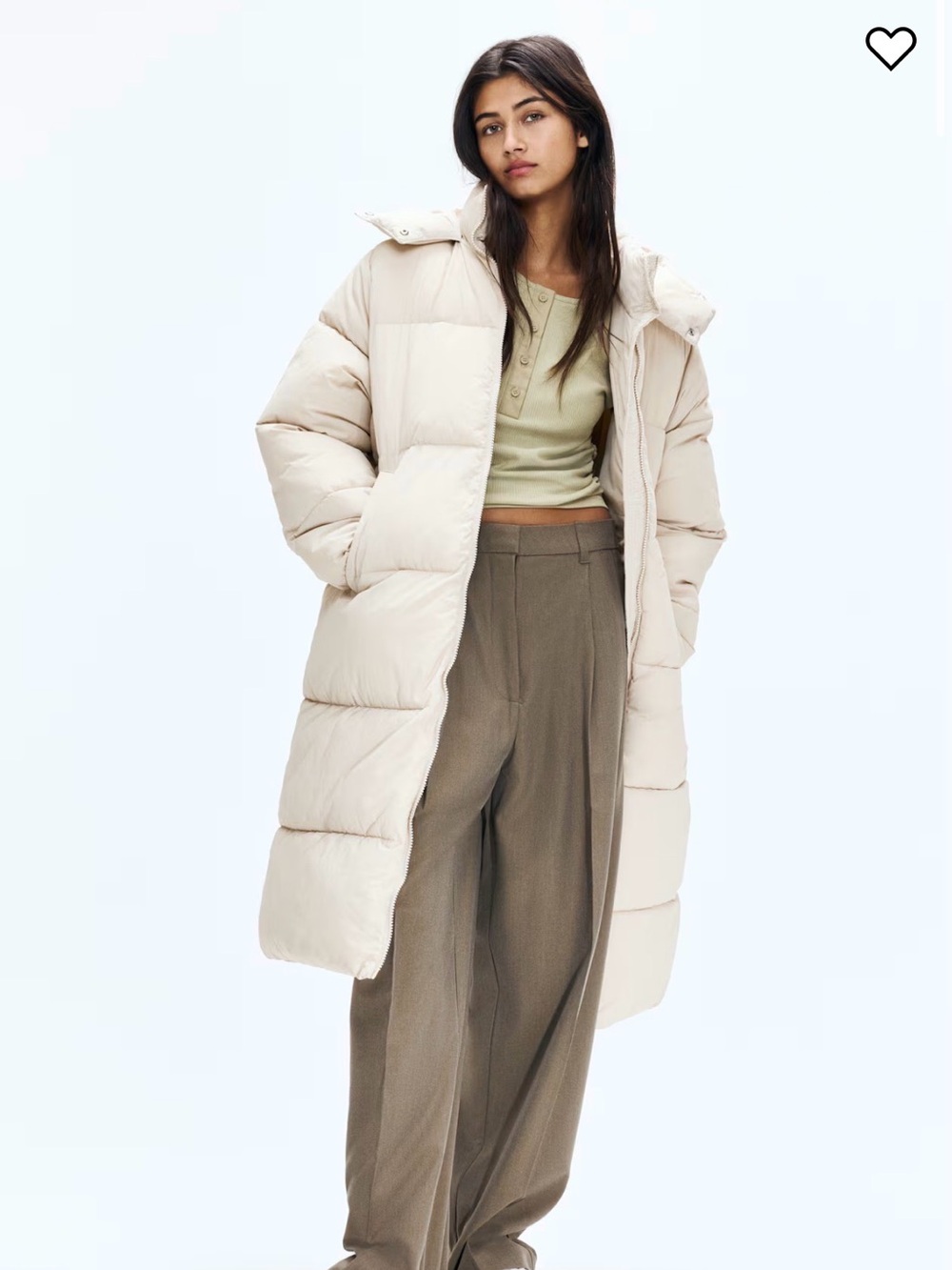 H&M Long Hooded Puffer Coat - Light Cream size M